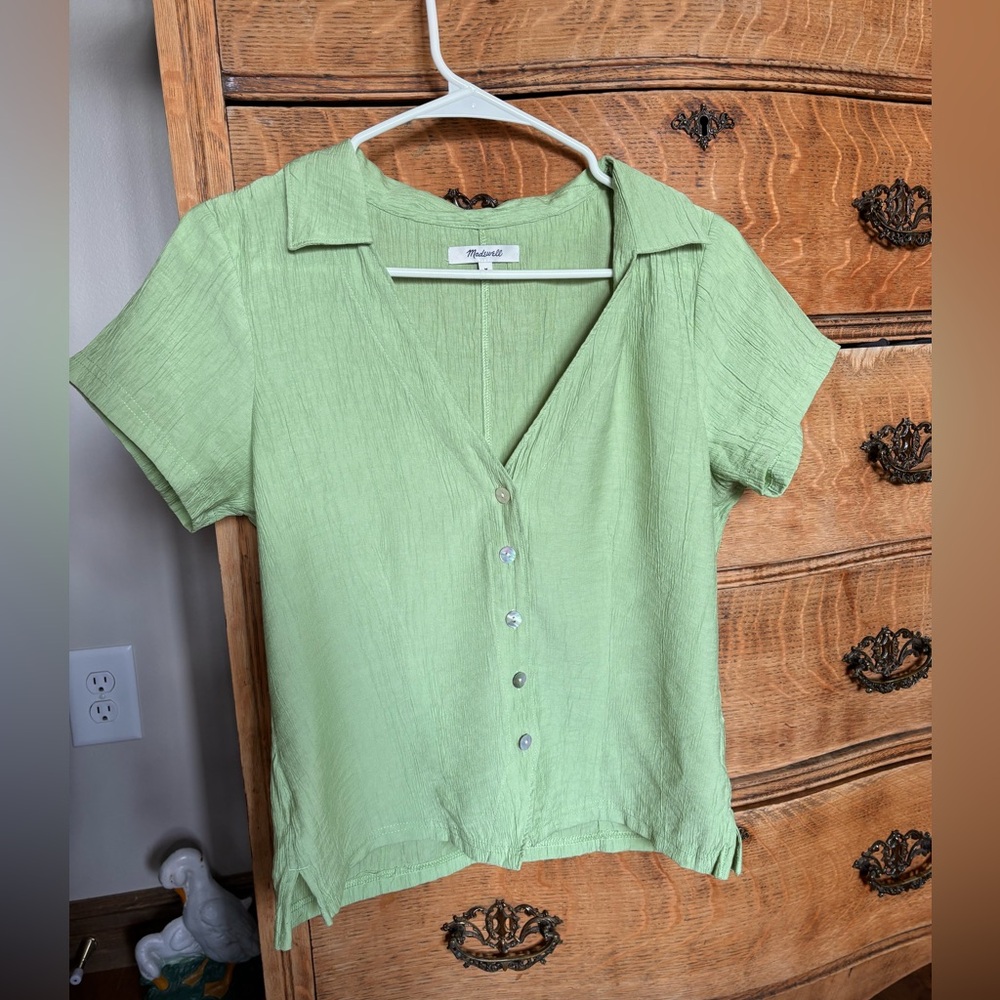 Madewell Green Crinkle Button-Down Shirt